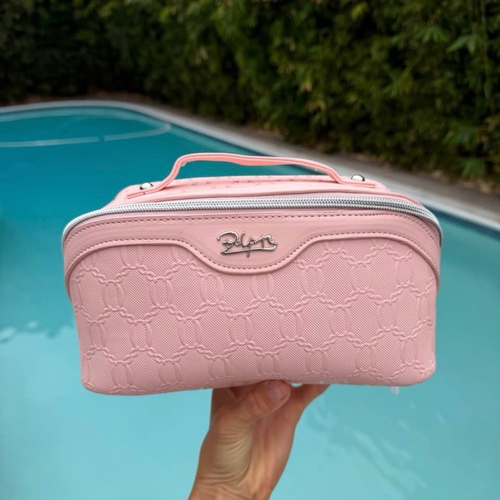 Pink Quilted Cosmetic Case with Top Handle